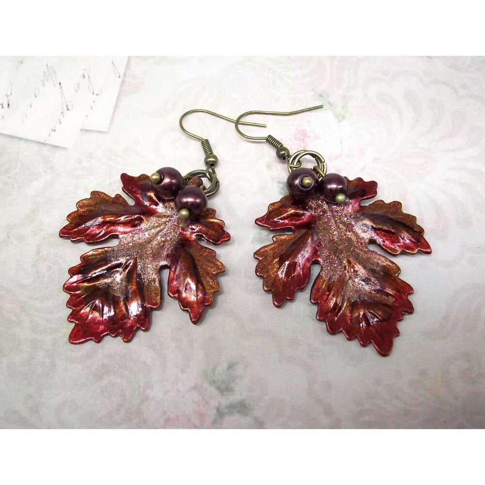Fall Style Gifts Maple Leaf Earrings Dangle & Drop, Autumn Jewelry, Vintage Bron